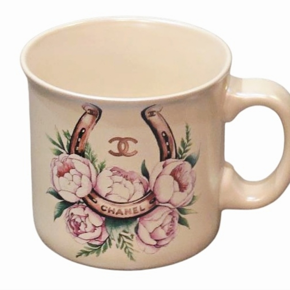 Fig & Fern CHANEL Floral & Gold Horseshoe Logo Mug